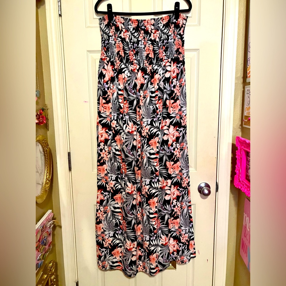 Plus Size Tropical Floral Print Stretch Top Sleeveless Maxi Dress 3X 4X